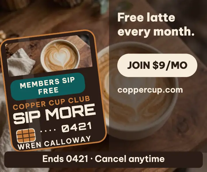 Copper Cup Club membership card ad template