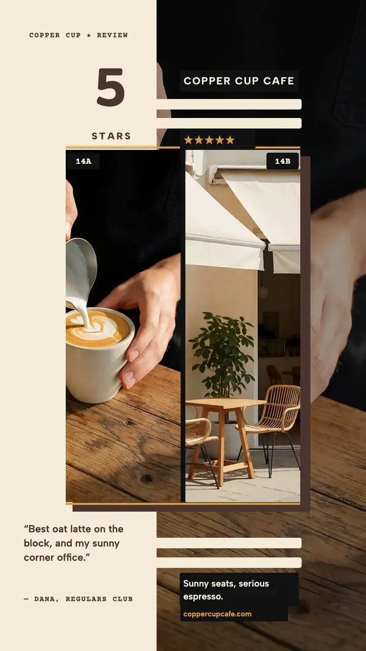Copper Cup cafe half-frame review story template