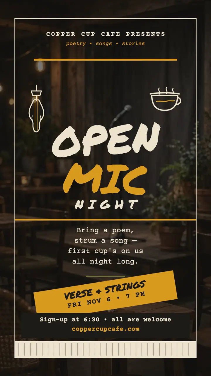 Copper Cup open mic story template