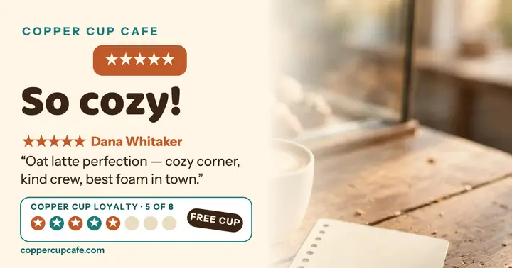 Copper Cup Cafe review facebook post template