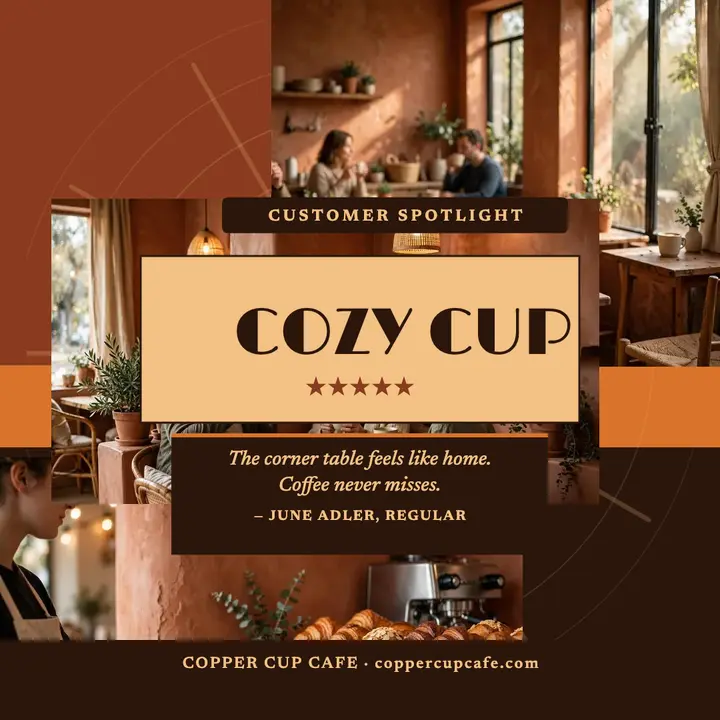 Copper Cup Cafe customer review, mural rings: cafe review post template