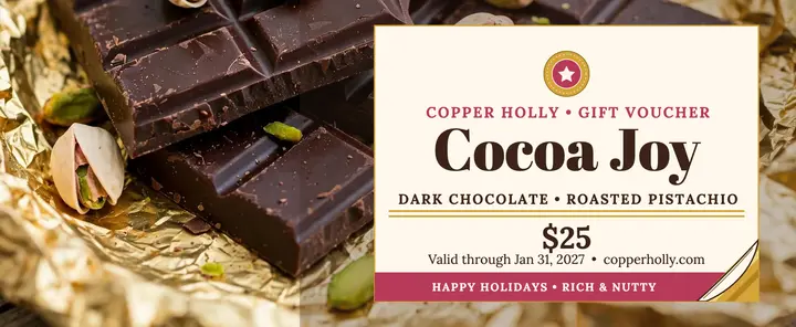 Copper Holly cocoa gift voucher template
