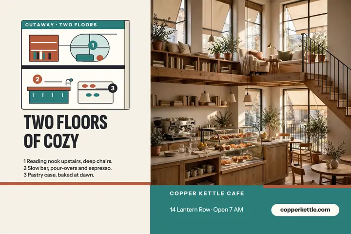 Copper Kettle two floors cutaway postcard template