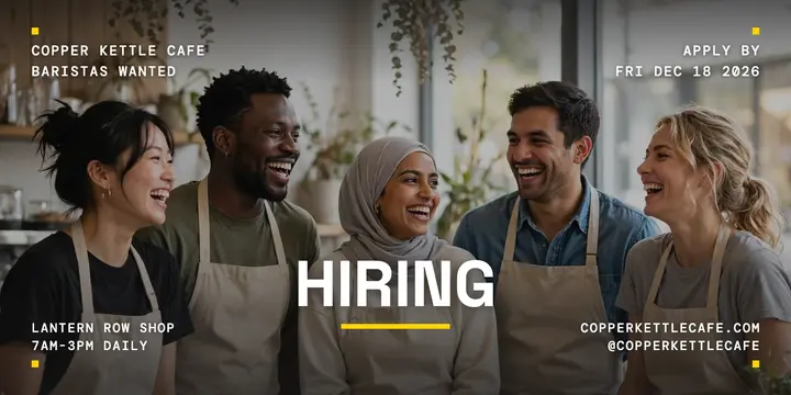 Copper Kettle hiring crew post: cafe hiring post template