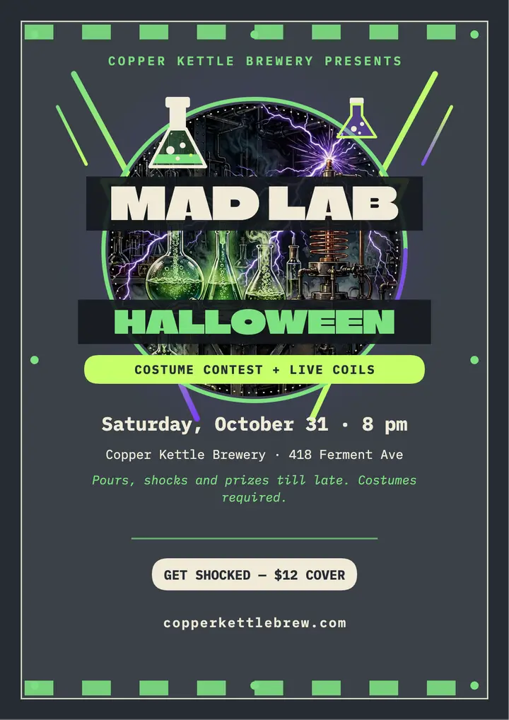 Copper Kettle mad lab Halloween flyer template