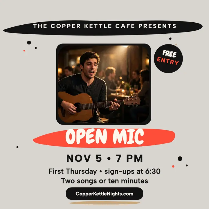 Copper Kettle open mic night post template