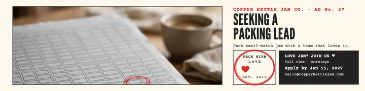 Copper Kettle packing lead classifieds banner template