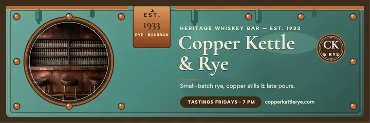 Copper Kettle and Rye whiskey bar header template