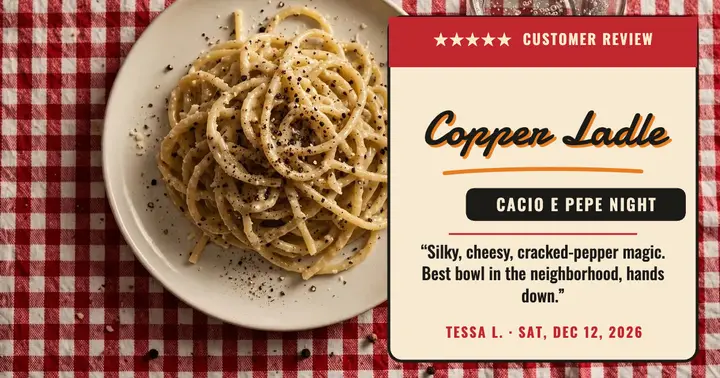 Copper Ladle cacio e pepe review post template
