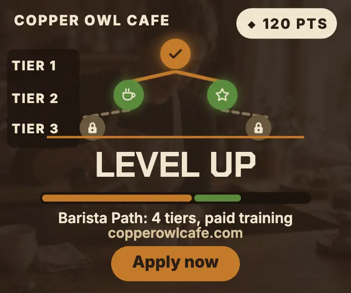 Copper Owl Cafe barista skill tree ad template