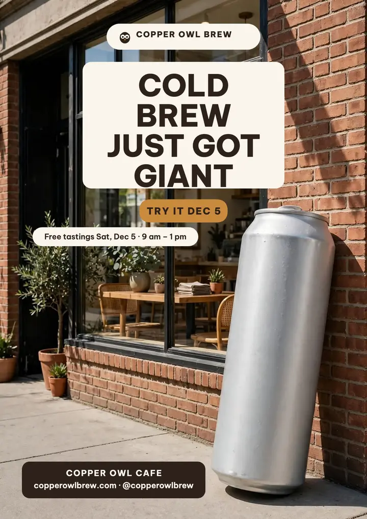 Copper Owl cold brew giant can flyer template