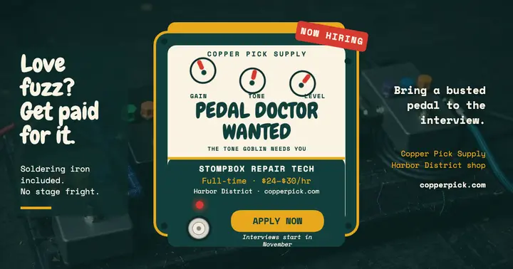Copper Pick pedal tech hiring post: pedal repair tech hiring post template