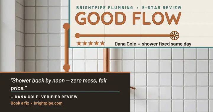 Brightpipe plumber review card, copper pipes template