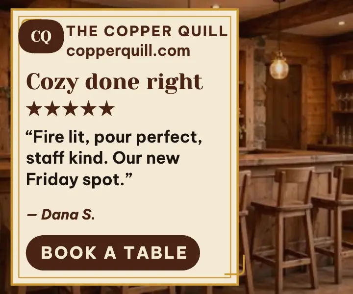 Copper Quill cozy pub review ad template
