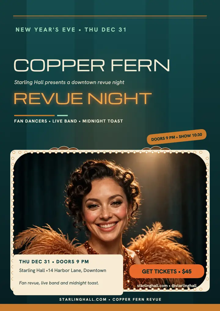 Copper Fern Revue New Year flyer template