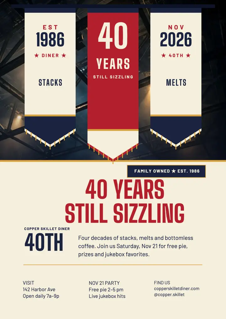 Copper Skillet 40 years rafter banner flyer template