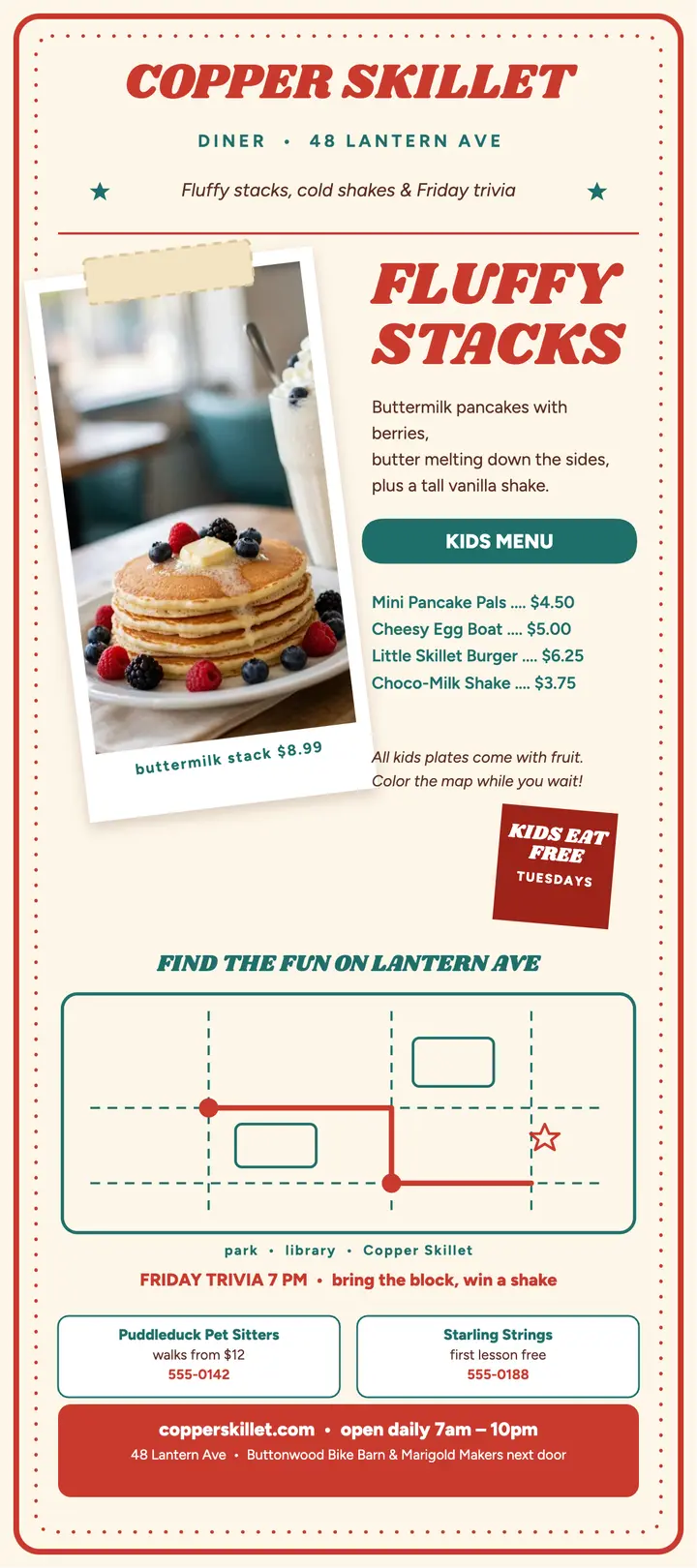 Copper Skillet kids menu rack card template