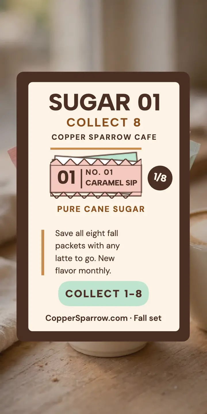 Copper Sparrow sugar packet half-page ad template