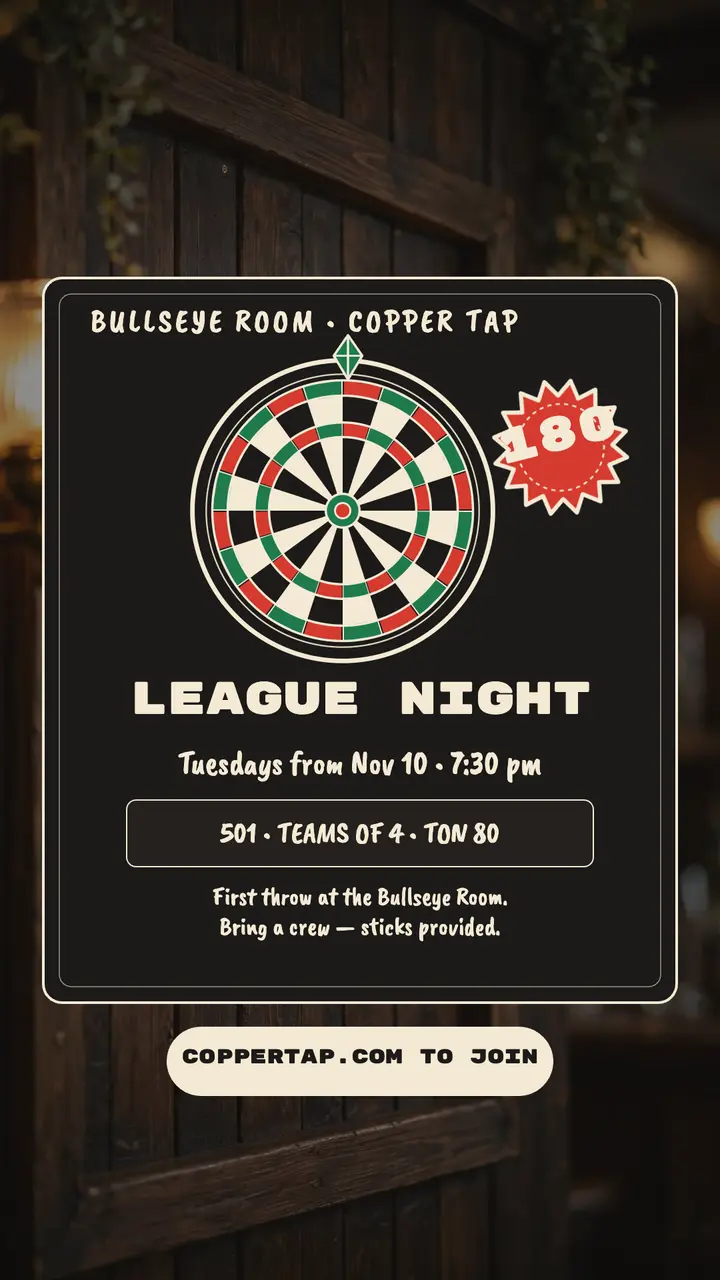 Copper Tap darts league night story template