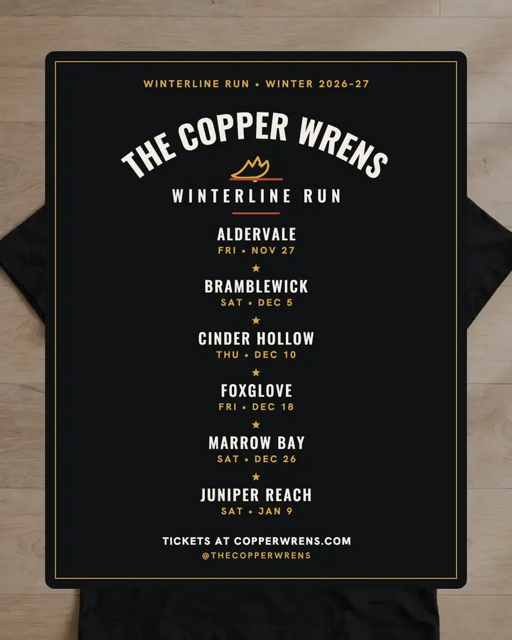 Copper Wrens winter tour tee post: band tour dates post template