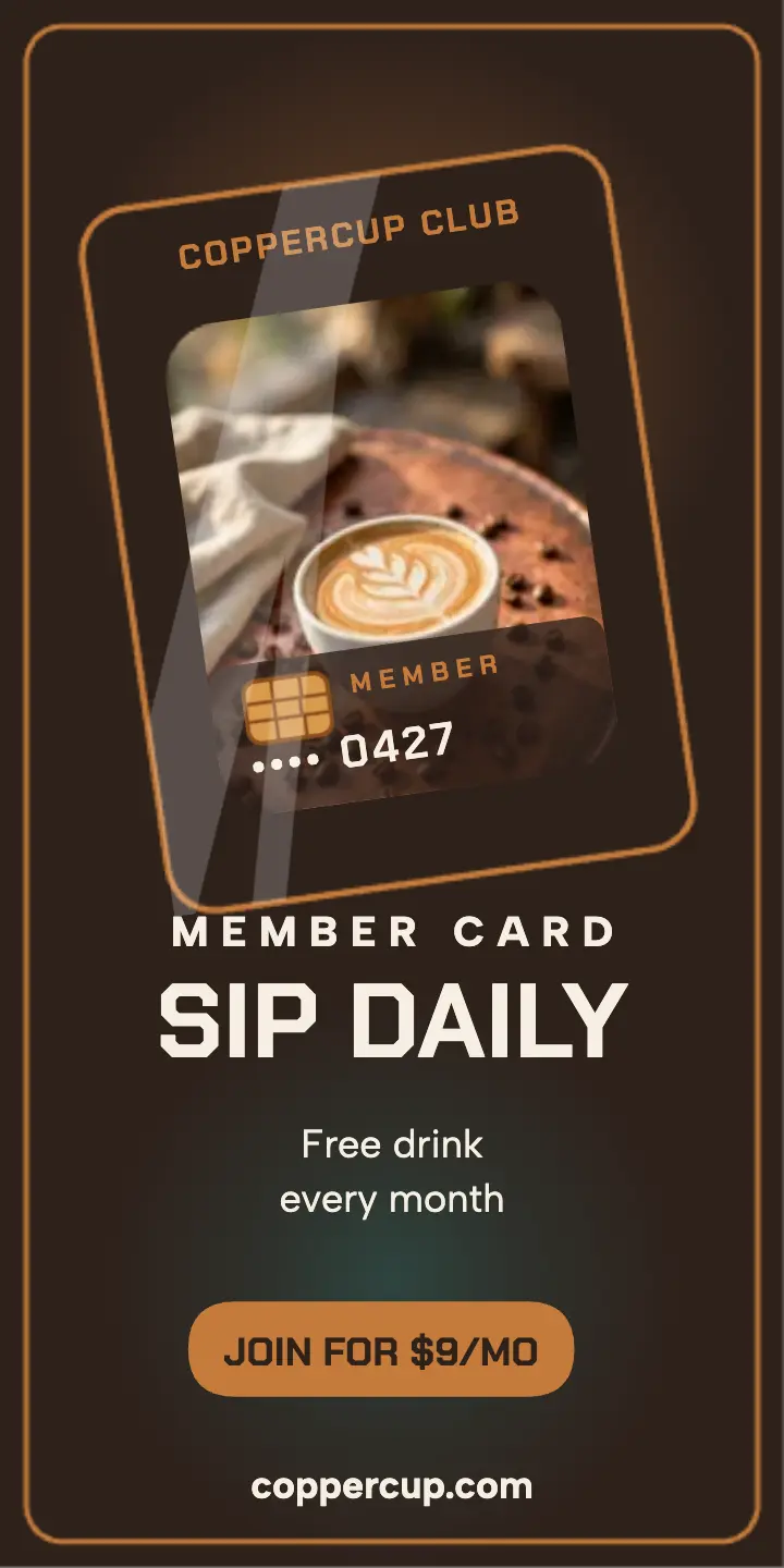 Coppercup Club member card half-page ad template