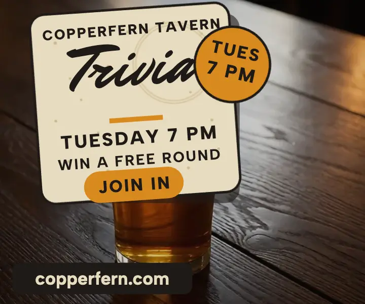 Copperfern Tavern trivia coaster ad template