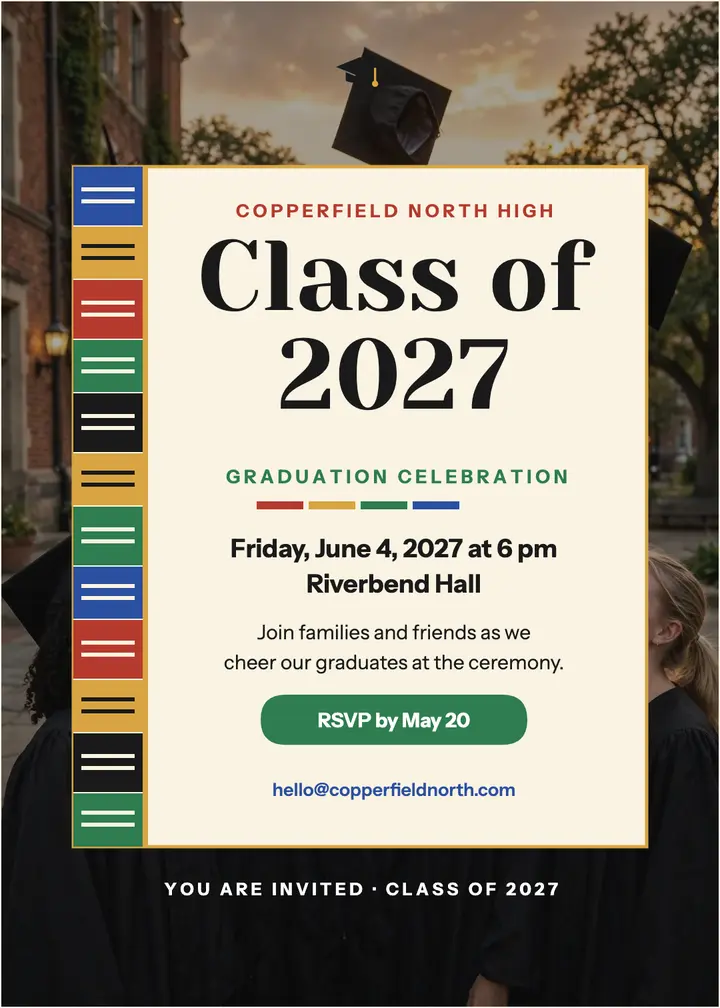 Copperfield graduation invitation with stole band template
