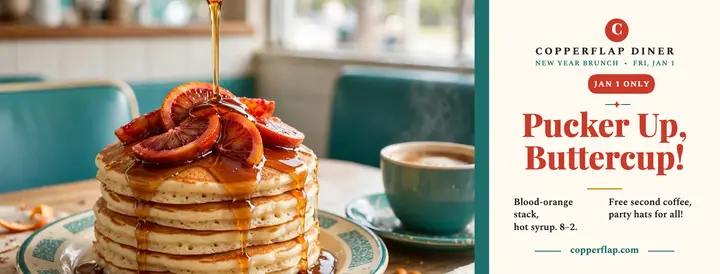 Copperflap citrus pancake New Year brunch cover template