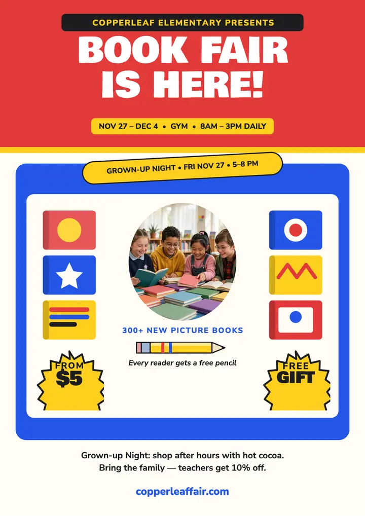Copperleaf Elementary book fair flyer template