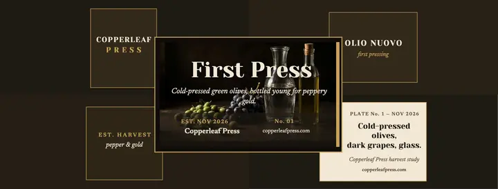 Copperleaf Press olive oil still life cover: olive oil facebook cover template