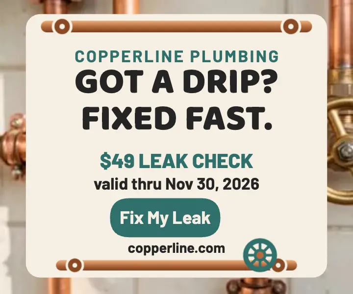 Copperline Plumbing leak fix ad: plumber ad template