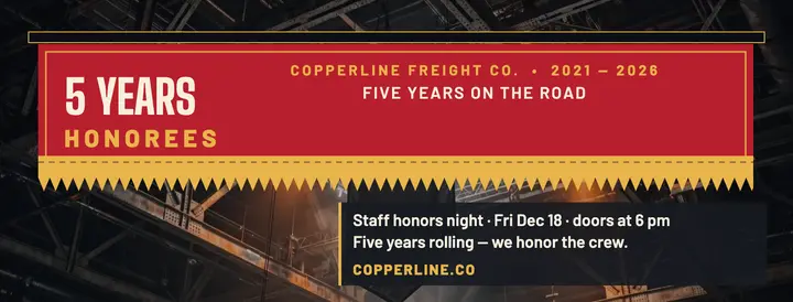 Copperline five year rafter banner cover template