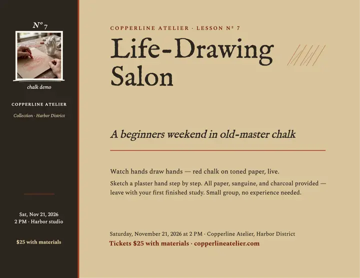 Copperline life drawing salon flyer: life drawing salon flyer template