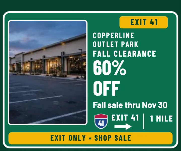 Copperline Outlet Park fall clearance exit ad template