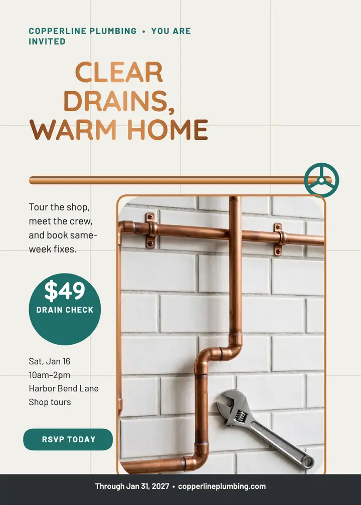 Copperline Plumbing promo invitation template