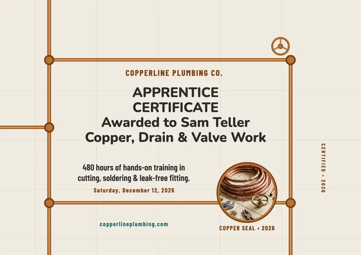 Copperline plumbing apprentice certificate: plumbing apprentice certificate template