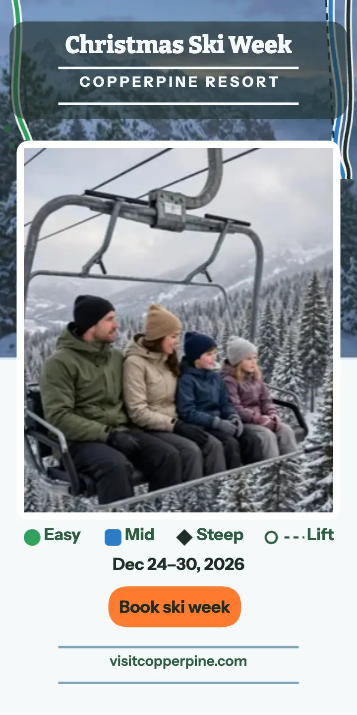 Copperpine Christmas ski week half page ad template
