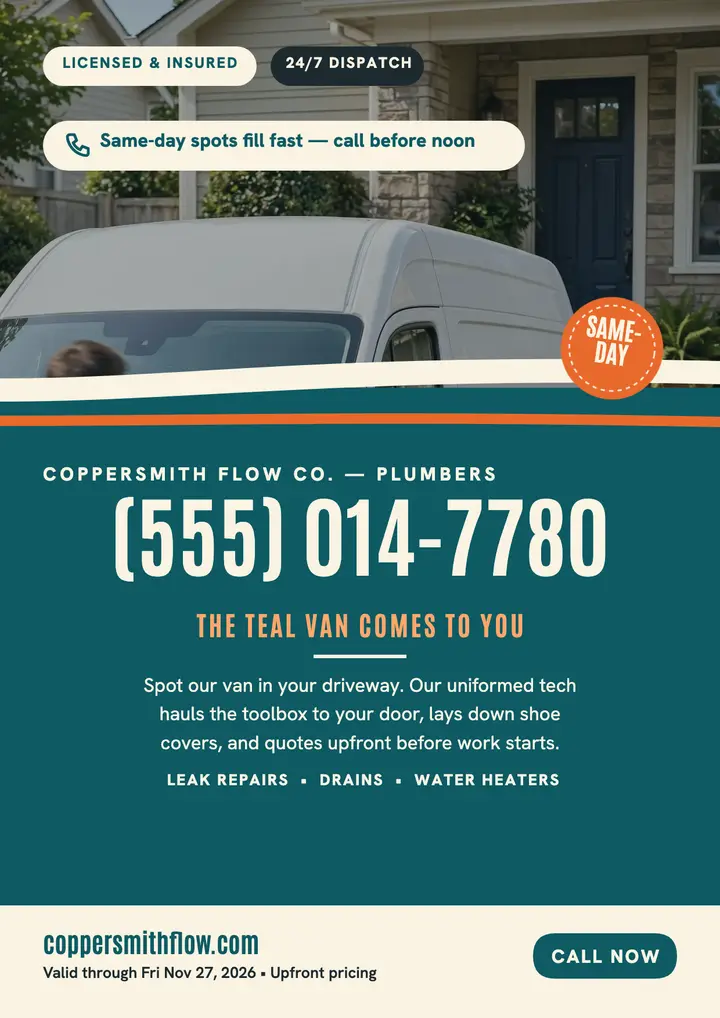 Coppersmith teal van plumber flyer template