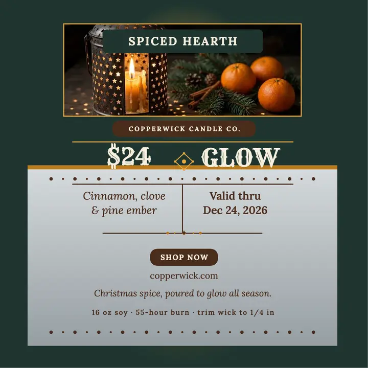 Copperwick Spiced Hearth candle promo template