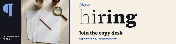 Copy editor hiring LinkedIn banner, variable serif stretch: hiring banner template