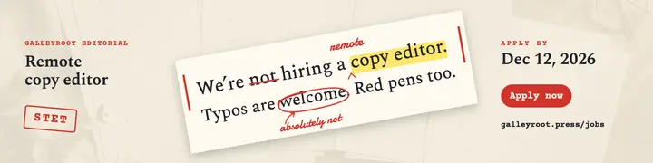 Galleyroot Editorial copy editor hiring banner, red pen template