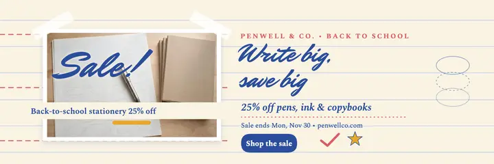 Penwell back-to-school stationery sale header template