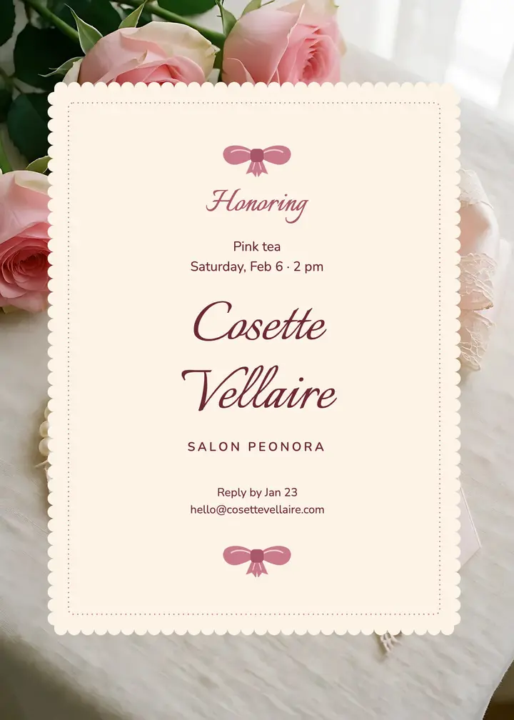 Bridal shower pink tea invitation, coquette bows template