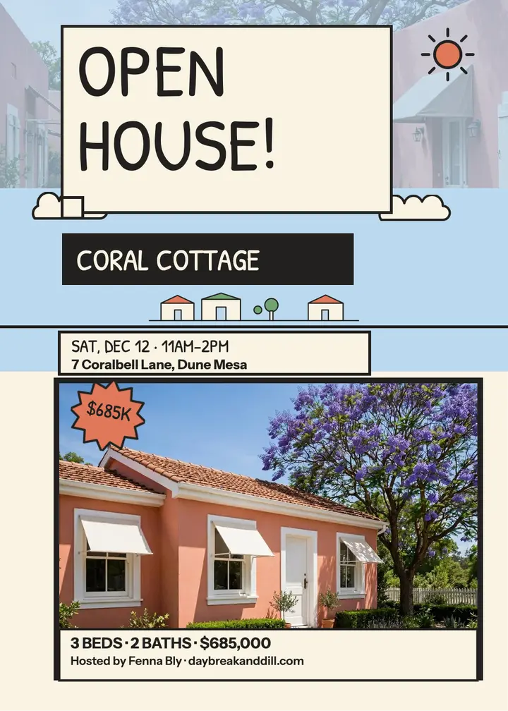 Coral cottage comic open house template