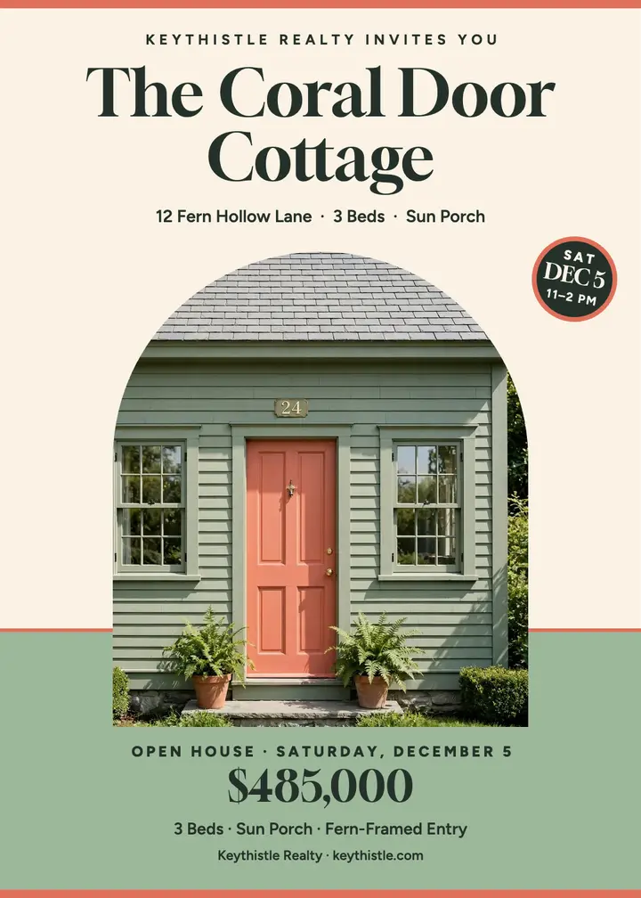 Coral door cottage open house invitation template