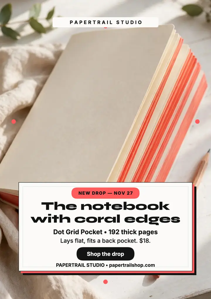 Papertrail pocket notebook coral edge launch flyer template