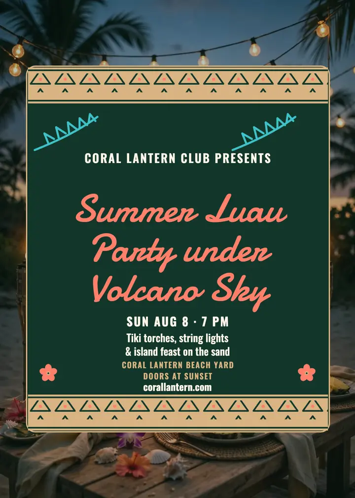 Coral Lantern summer luau invitation template