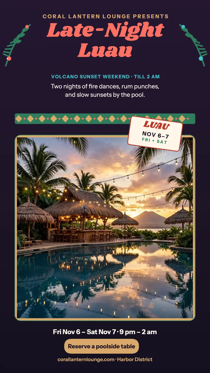 Coral Lantern late-night luau story template