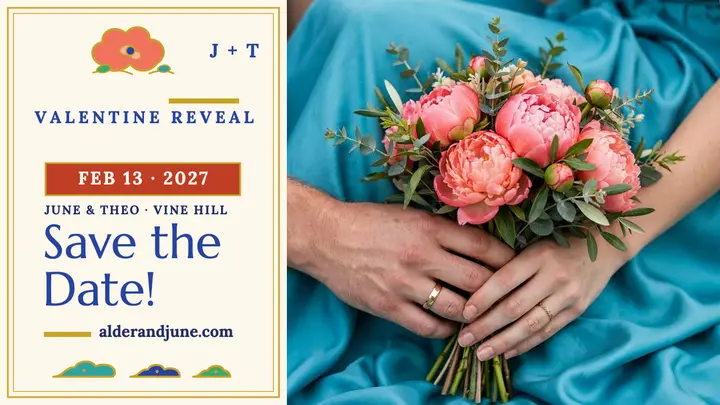 June and Theo coral peony save the date thumbnail template