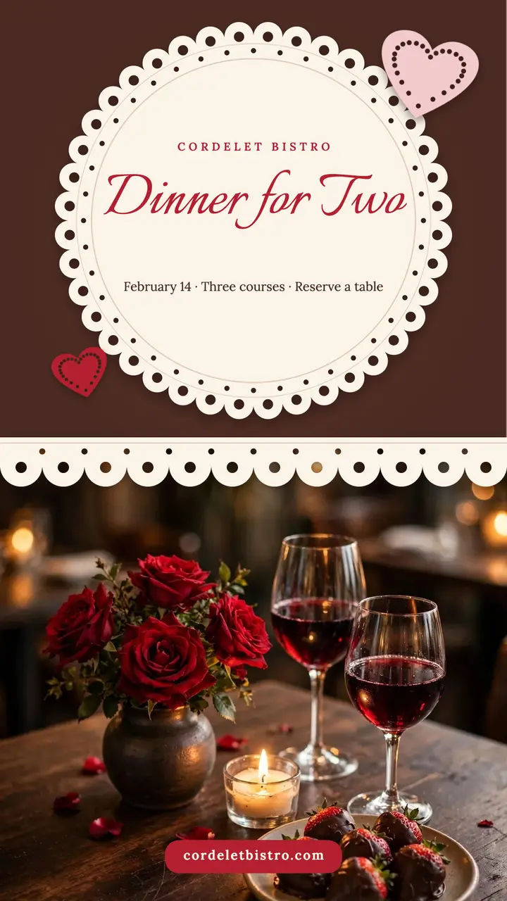 Cordelet Bistro Valentine's dinner for two story template